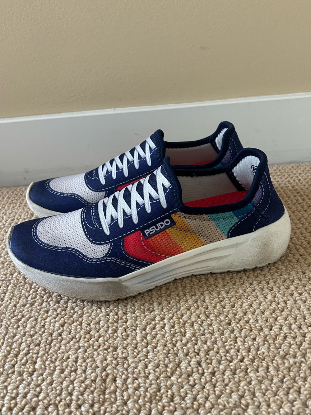 Psudo Navy and Red Women's Casual Sneakers with Rainbow Accent Size 9